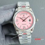 Swiss Quality Copy Rolex Daydate 41 Citizen Watch Pink Opal Dial with Diamond Roman